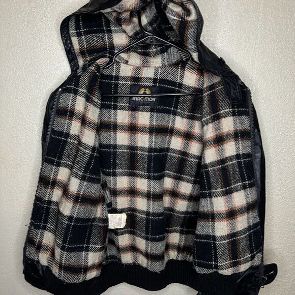 Vintage Mac Mor Wool Lined Genuine Leather Hooded Jacket Small - Picture 8 of 10
